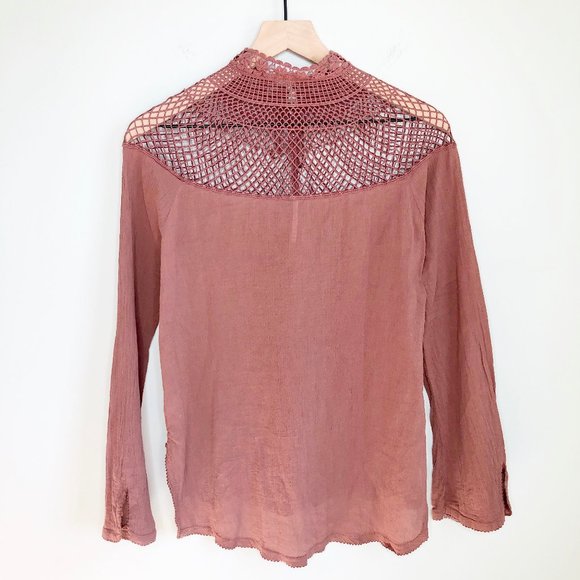 Free People On The Island Lace Crochet Floral Boho Oversized Long Sleeve Shirt - Picture 10 of 11